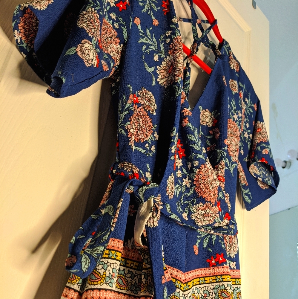 Blue, Floral Romper
